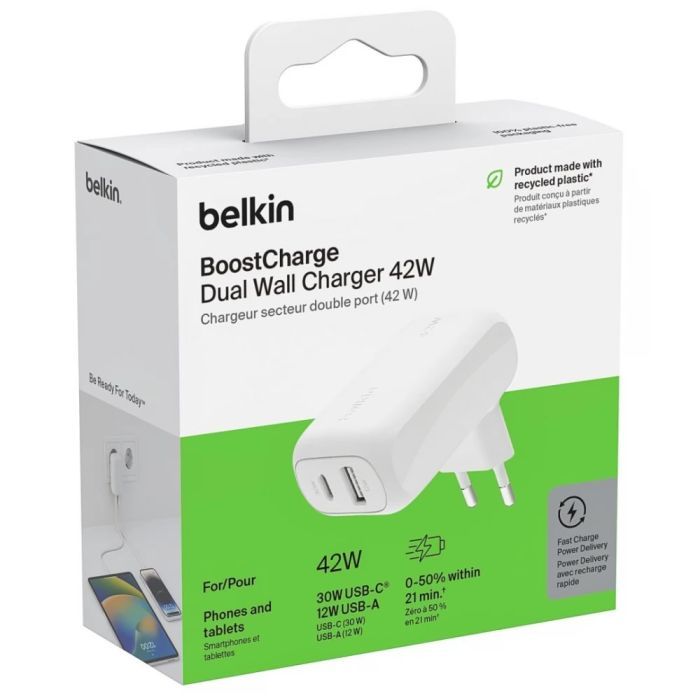 Зарядное устройство Belkin 42W USB-C PD PPS 30W USB-A 12W white (WCB009VFWH) изображение 6