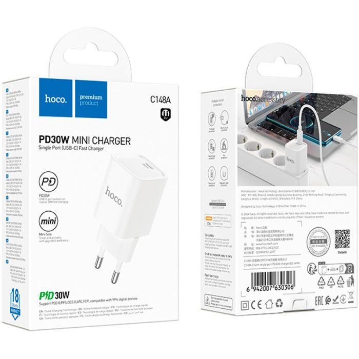 Зарядний пристрій HOCO C148A Charm USB-C PD30W White (6942007630306) зображення 7