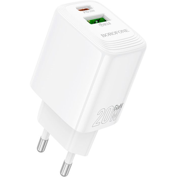 Зарядное устройство BOROFONE BN27 Fuente 1xUSB-C PD20W + 1xUSB QC3.0 White (6941991120268)
