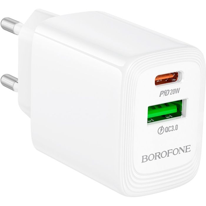 Зарядное устройство BOROFONE BN27 Fuente 1xUSB-C PD20W + 1xUSB QC3.0 White (6941991120268) изображение 2
