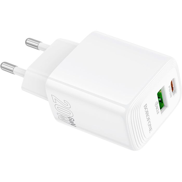 Зарядное устройство BOROFONE BN27 Fuente 1xUSB-C PD20W + 1xUSB QC3.0 White (6941991120268) изображение 6