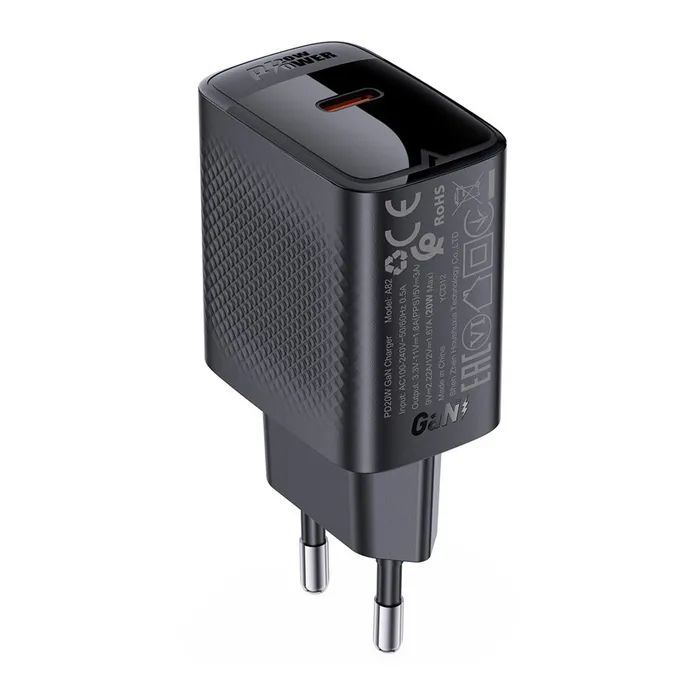 Зарядний пристрій Acefast A82 USB-C PD20W GaN Black (6974316283232)