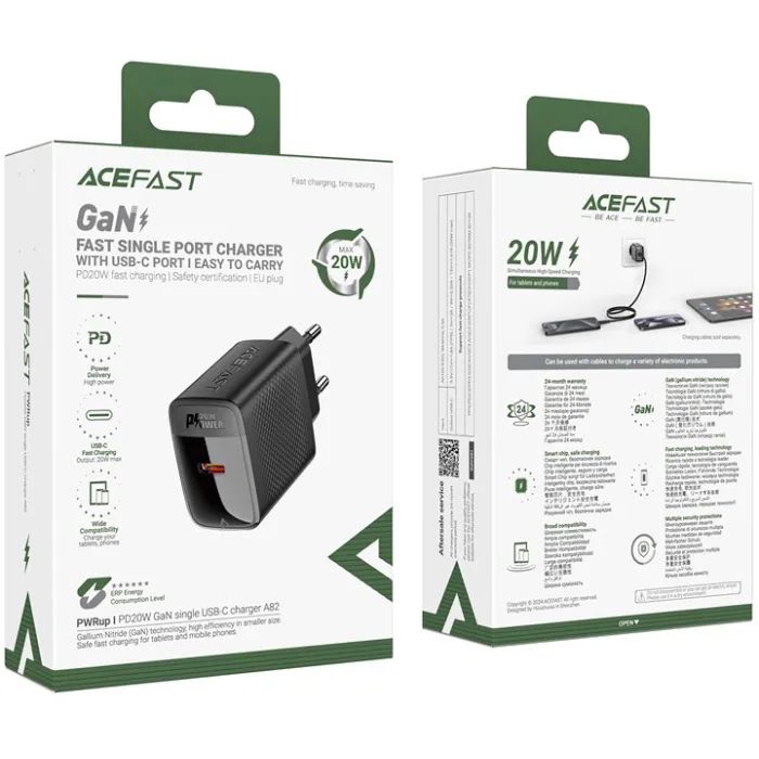 Зарядний пристрій Acefast A82 USB-C PD20W GaN Black (6974316283232) зображення 6