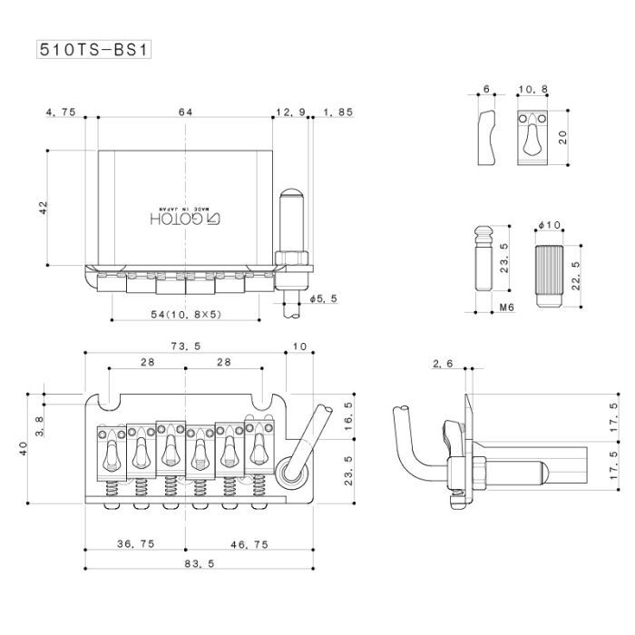Бридж для гітари Gotoh 510TS-BS1 C зображення 2