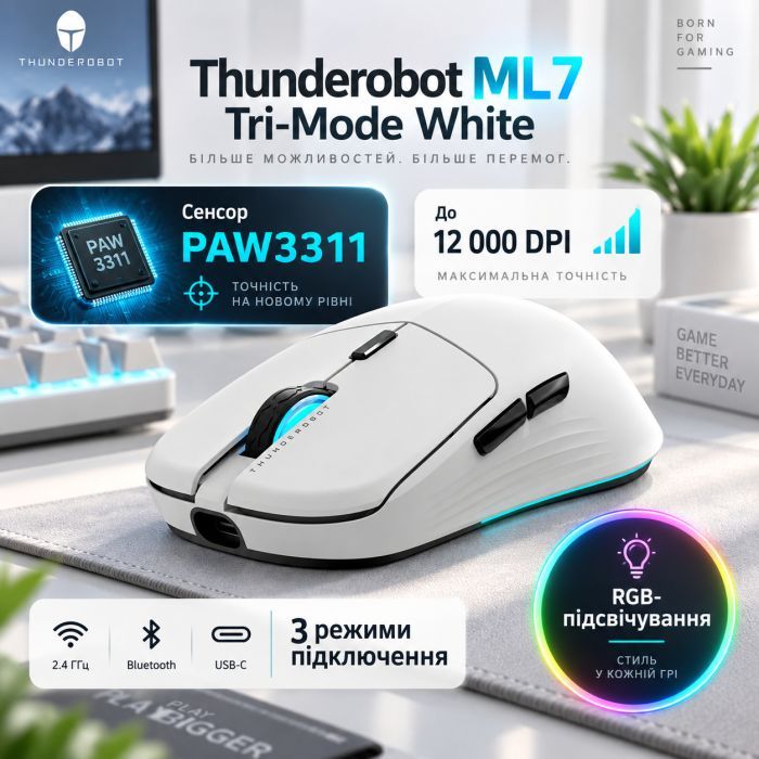 Мишка Thunderobot ML7 Tri-Mode wireless Mous (ML7) зображення 3