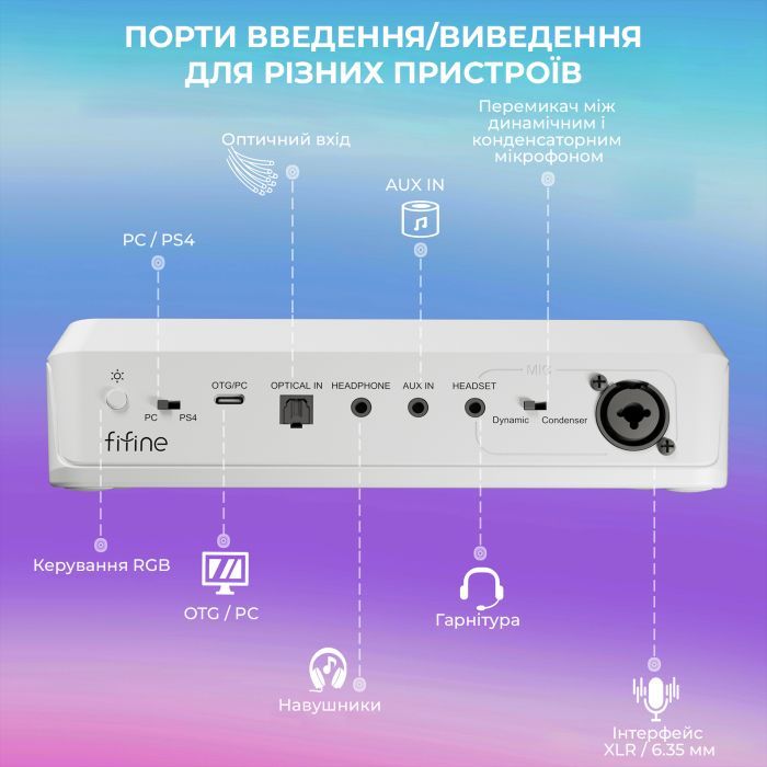 Мікшерний пульт Fifine SC8W White (SC8W) зображення 11