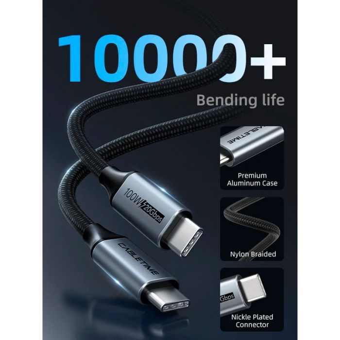 Дата кабель USB-C to USB-C 2.0m 100W USB3.1 20Gbps 4K60Hz Cabletime (CA914234) изображение 6
