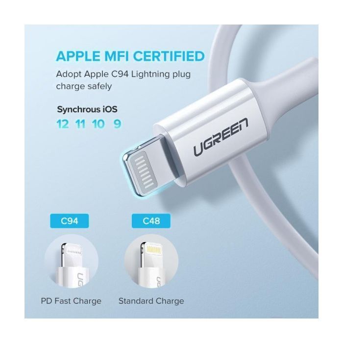 Дата кабель USB-C to Lightning 1.0m 3A US171 white UGREEN (10493) изображение 4