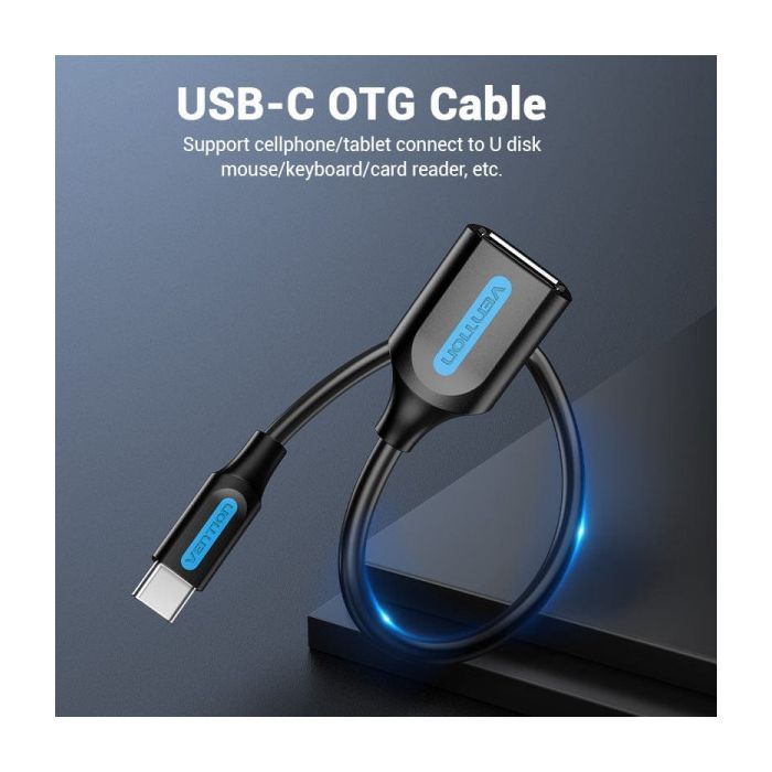 Переходник OTG USB 2.0 AF to USB-C 0.15m black VENTION (CCSBB) изображение 3