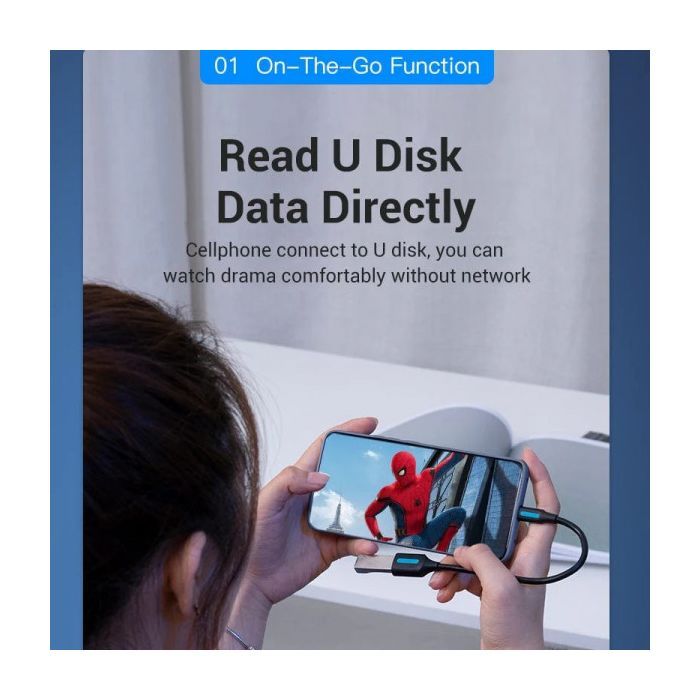 Переходник OTG USB 2.0 AF to USB-C 0.15m black VENTION (CCSBB) изображение 5