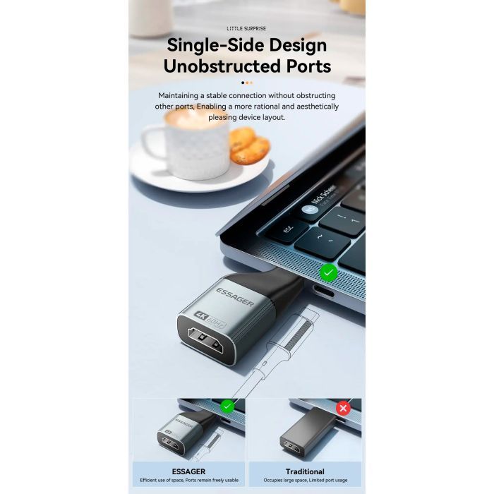 Переходник HDMI F to USB-C M 4K60Hz Essager (EZJHD60-MJ0G-P) изображение 5