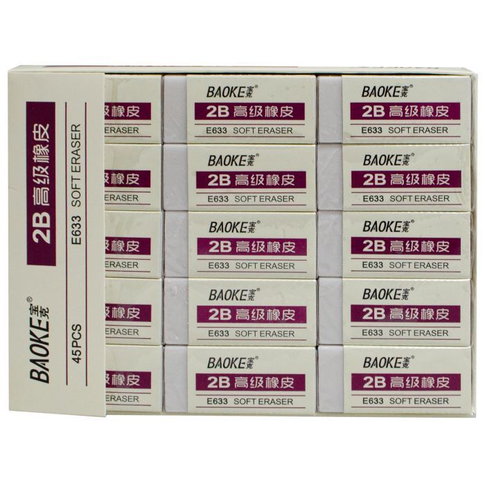 Гумка Baoke прямокутна 51 х 23 х 11 мм, TPR білий 2B, 45 шт (E633) зображення 2