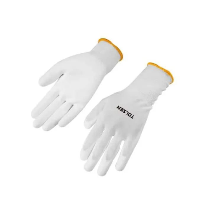 Захисні рукавиці Tolsen поліестер з ПУ покриттям білі L (9) (45500)