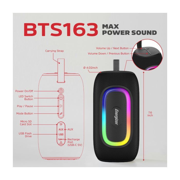 Акустическая система Energizer BTS163 Black (BTS163) изображение 11