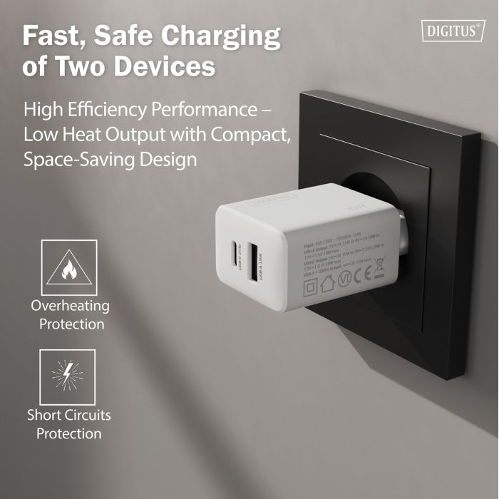 Зарядний пристрій Digitus 1xUSB-C + 1xUSB 20W (DA-10300) зображення 10