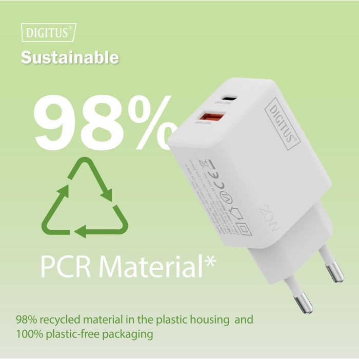 Зарядний пристрій Digitus 1xUSB-C + 1xUSB 20W (DA-10300) зображення 3