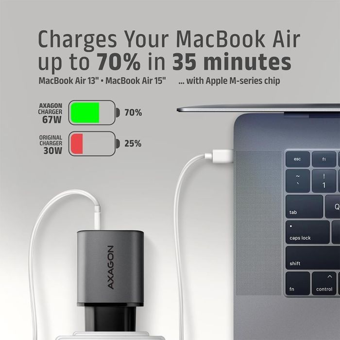 Зарядний пристрій AXAGON 1xUSB-C PD67W + 1xUSB QC4+ PPS gray (ACU-PQ67) зображення 6