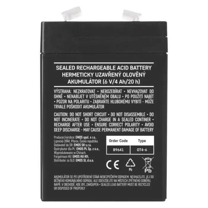 Батарея к ИБП EMOS B9641 AGM 6V 4Ah fast 4,7mm (B9641) изображение 4