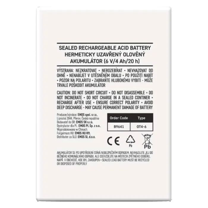 Батарея к ИБП EMOS B9641 AGM 6V 4Ah fast 4,7mm (B9641) изображение 6