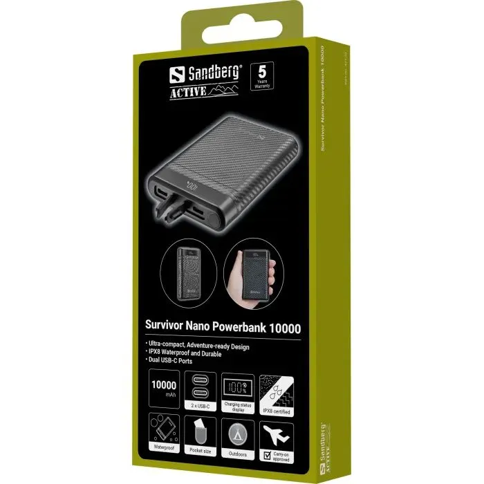 Батарея универсальная Sandberg 10000mAh, 20W, PD, Survivor Nano, IPX8 (421-32) изображение 4