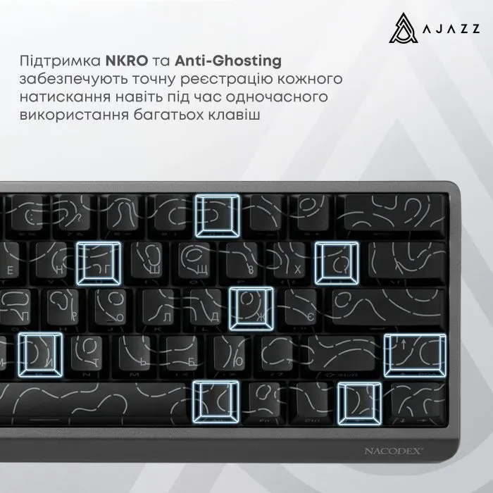 Клавіатура Ajazz NacodeX NK68 V2 Red Switch LED USB UA Purple/White/Blue (NK68-V2-R-PWB) зображення 11