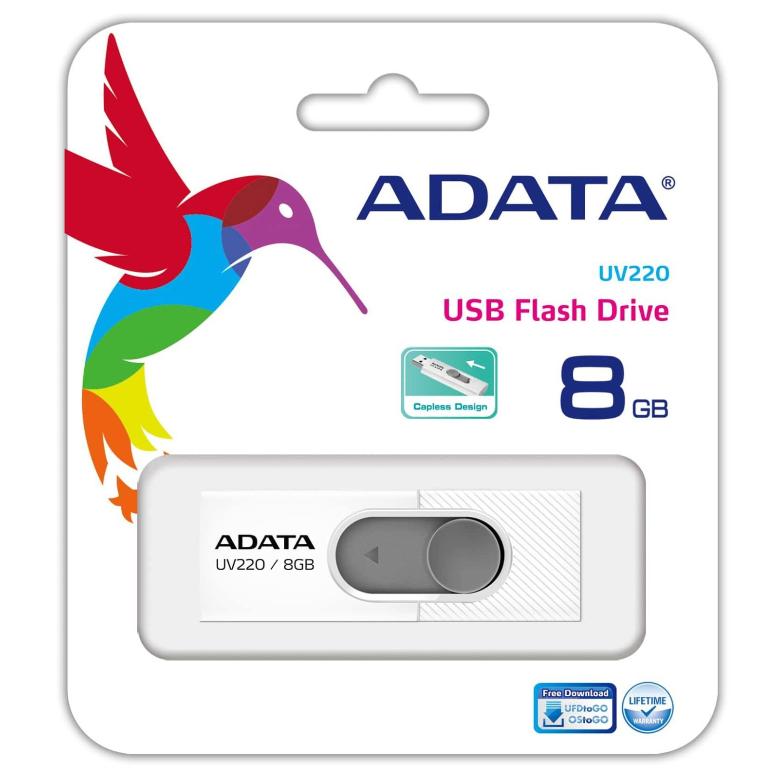 USB флеш накопитель ADATA 64GB UV220 White/Gray USB 2.0 (AUV220-64G-RWHGY) изображение 3