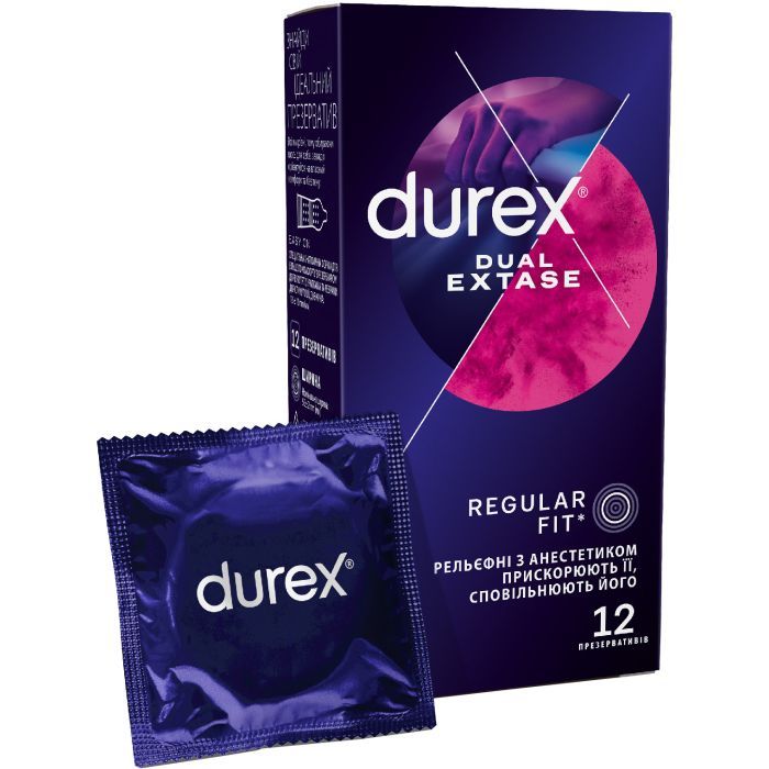 Презервативи Durex Dual Extase рельєфні з анестетиком 3 шт. (5052197053401)