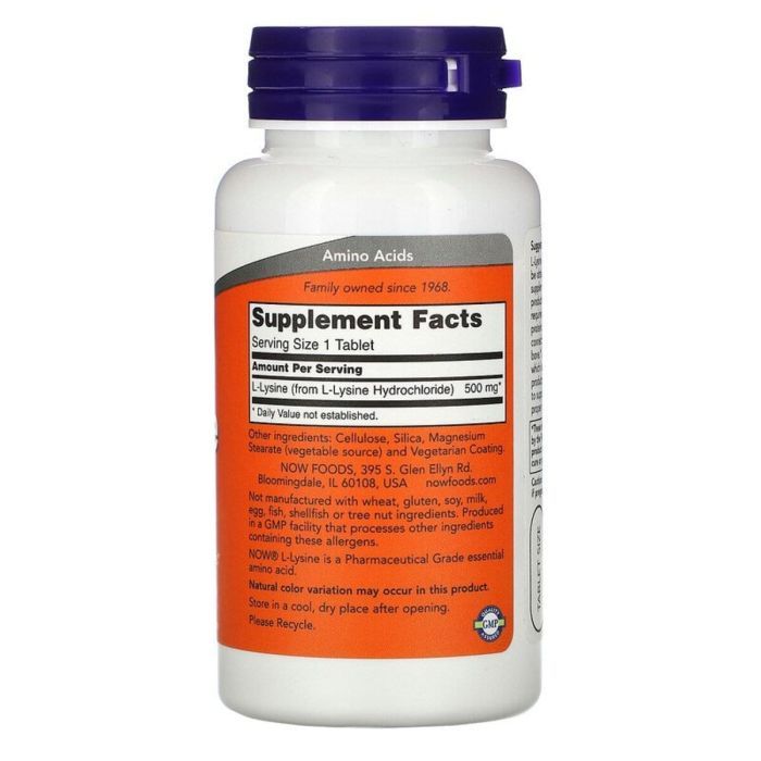 Аминокислота Now Foods L-Лизин, L-Lysin, 500 мг, 100 таблеток (NF0100) изображение 2