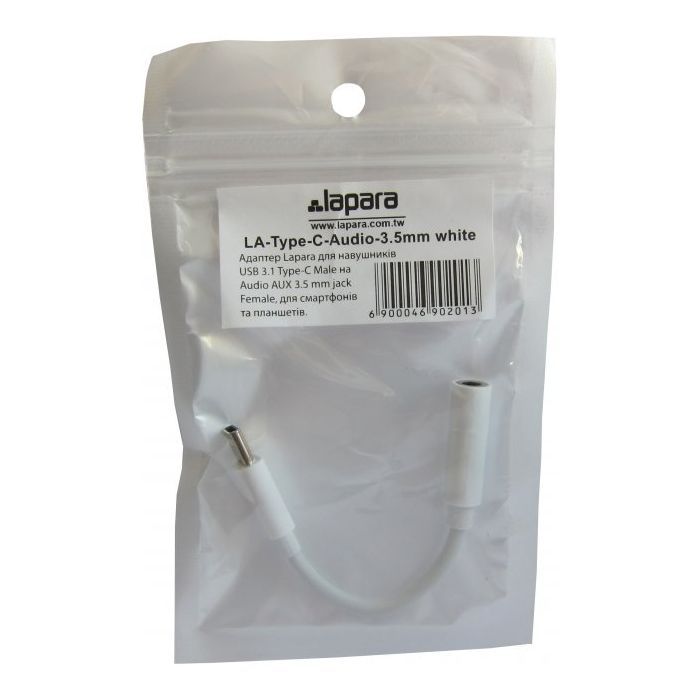 Переходник Lapara USB Type-C Male - Audio AUX mini jack 3,5 mm Female (LA-Type-C-Audio-3.5mm white) изображение 6