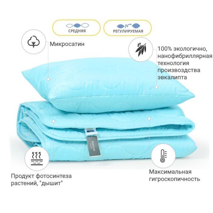Одеяло MirSon Набор Эвкалиптовый №1700 Eco Light Blue Одеяло 200х220 + по (2200002656016) изображение 2