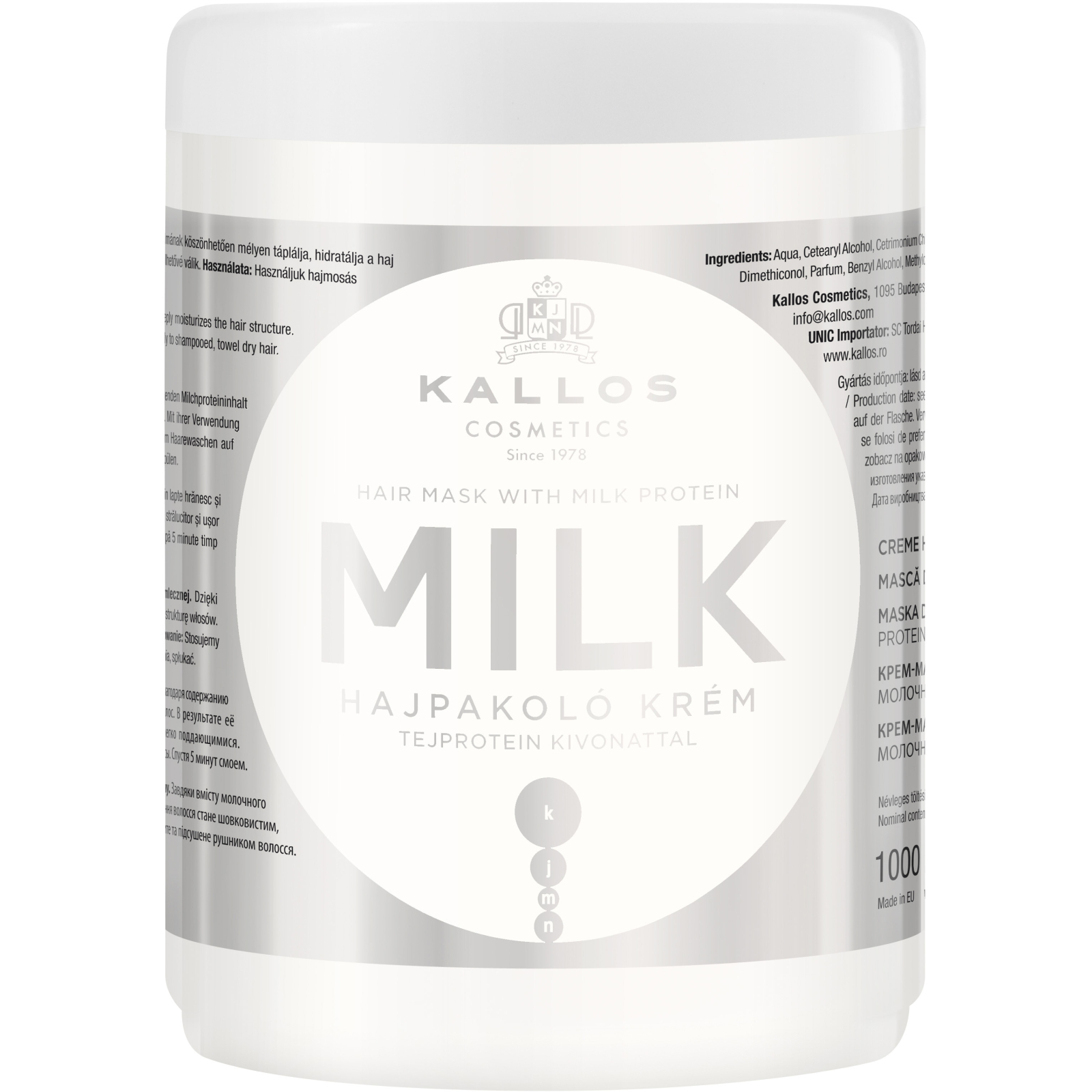 Маска для волос Kallos Cosmetics Milk с молочным протеином 1000 мл (5998889511395)