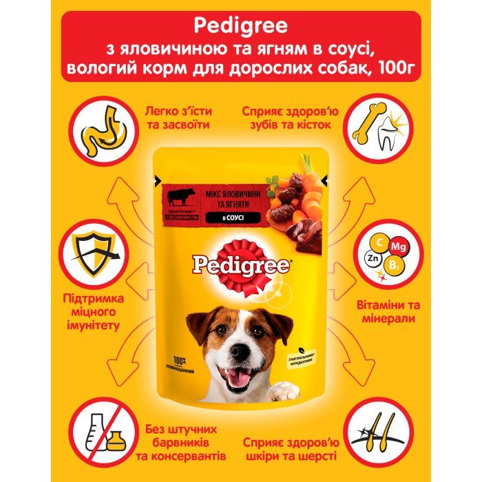 Влажный корм для собак Pedigree Говядина, ягненок в соусе 100 г (5900951262531) изображение 5