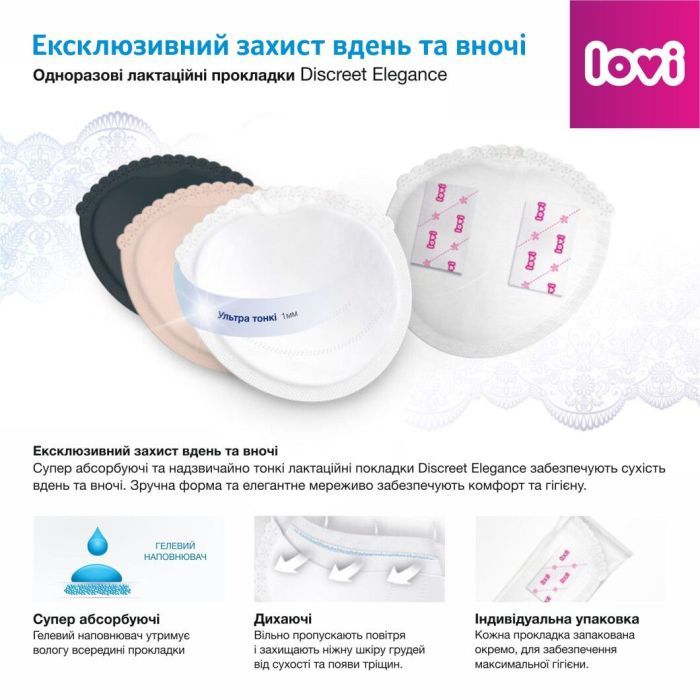 Вкладыш для бюстгальтера Lovi Discreet Elegance лактационные прокладки 20 шт. черные (19/611) изображение 6