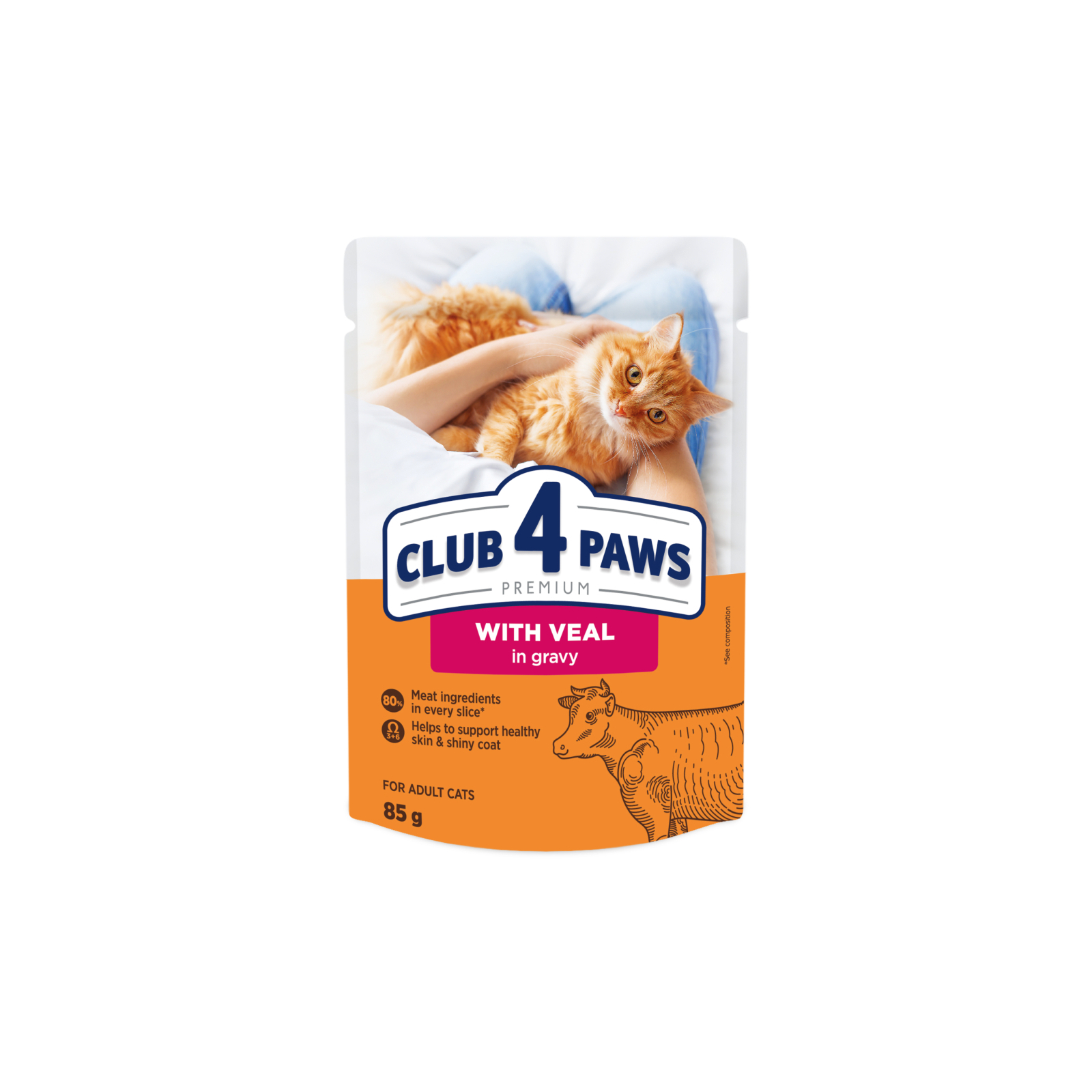 Влажный корм для кошек Club 4 Paws Premium Плюс с телятиной в соусе 85 г (4820215368988)