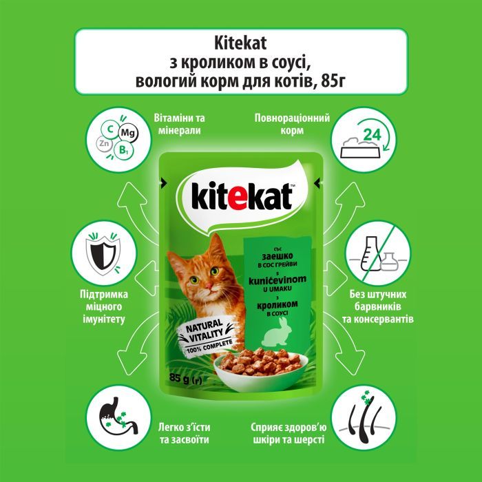 Вологий корм для кішок Kitekat з кроликом у соусі 85 г (5900951307324) зображення 3