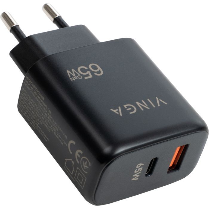 Зарядний пристрій Vinga GaN 65W PD+QC 1C1A ports Wall Charger (VCPCHCA65B) зображення 3