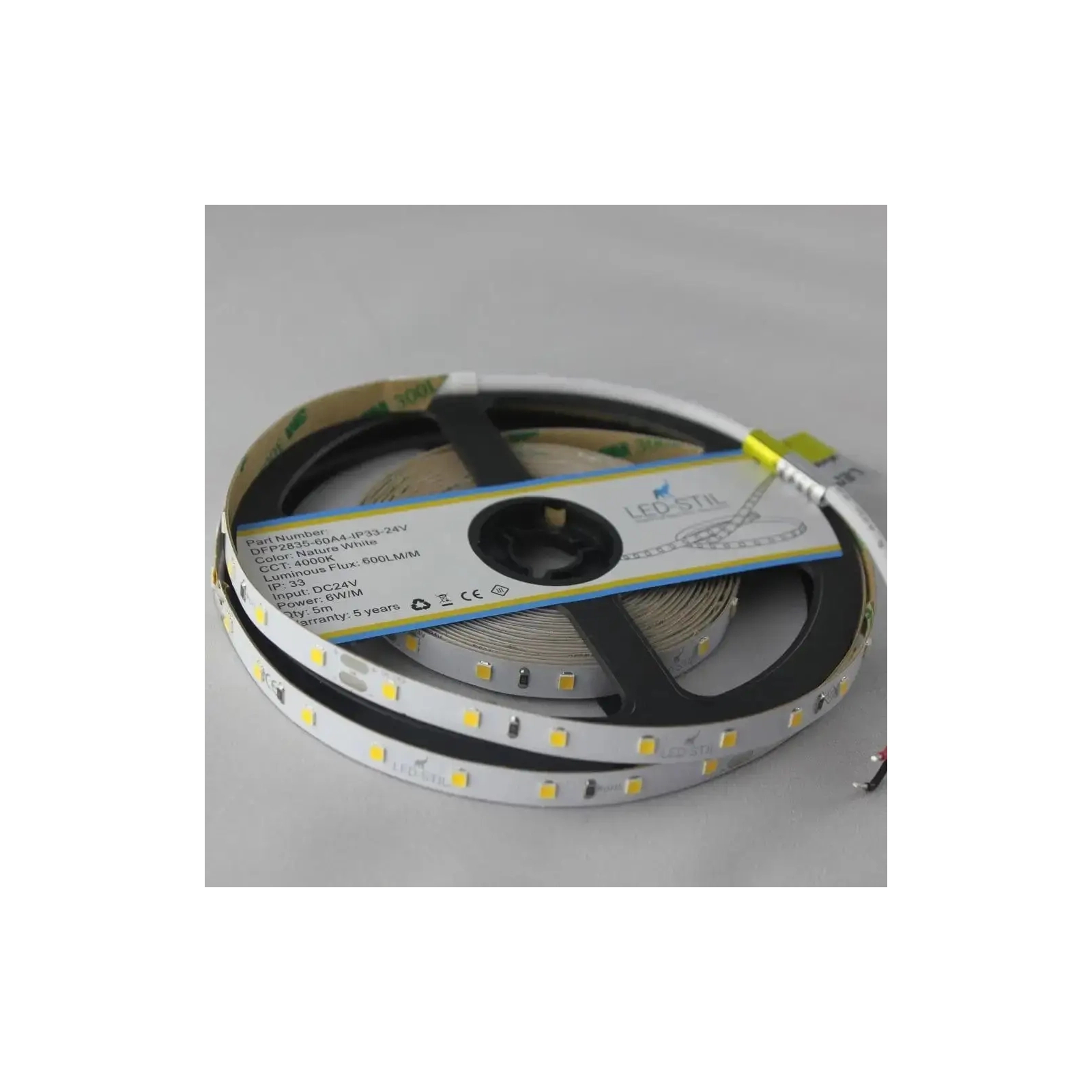 Світлодіодна стрічка LED-STIL 4000K 6 Вт/м 2835 60 діодів IP33 24 Вольта 600 lm нейтральне світло (DFP2835-60A4-IP33-24V) зображення 3