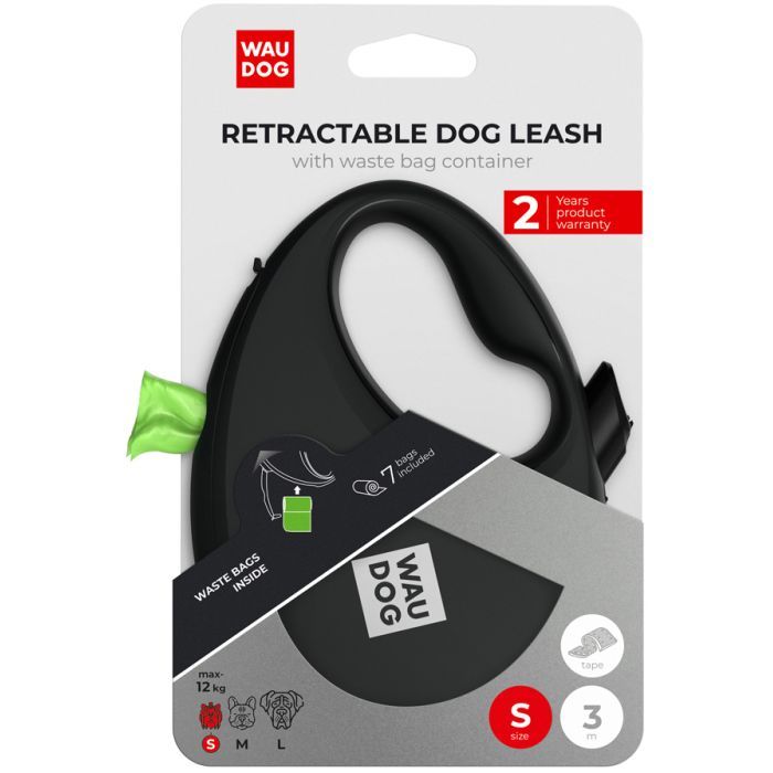 Повідець для собак WAUDOG R-leash з контейнером для пакетів S до 12 кг 3 м чорний (26271) зображення 5