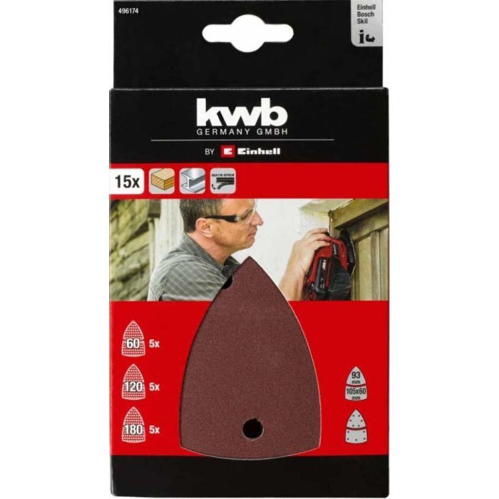 Наждачная бумага Einhell треугольный Q-STICK KWB, 15шт, 150x150x100мм (496174) изображение 2