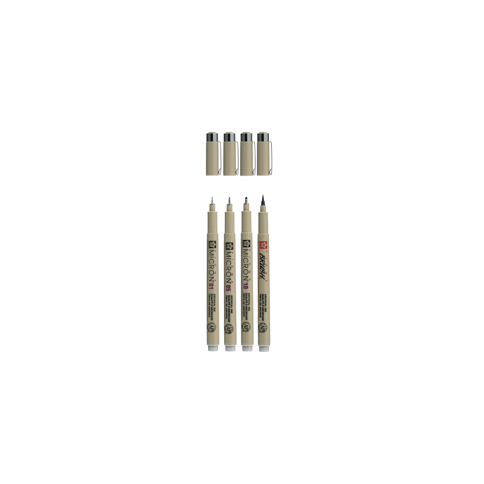 Лайнер Sakura Набір Pigma Micron 4 шт, (0.1/0.5/10/лінер-пензель Pigma Brush), Світло-сірий (8712079474287) зображення 3
