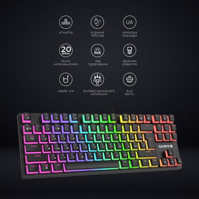 Клавиатура GamePro MK80R Red Switch RGB USB Black (MK80R) изображение 11