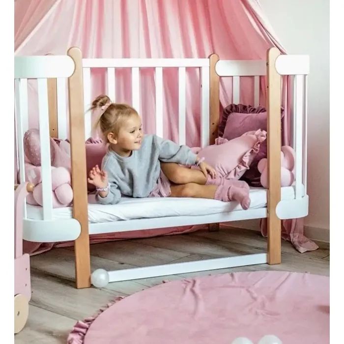 Кроватка Ingvart трансформер Nika 70 Slim с опускной боковинкой (70х94, 70х120) бело-натуральная (872900111017) изображение 3