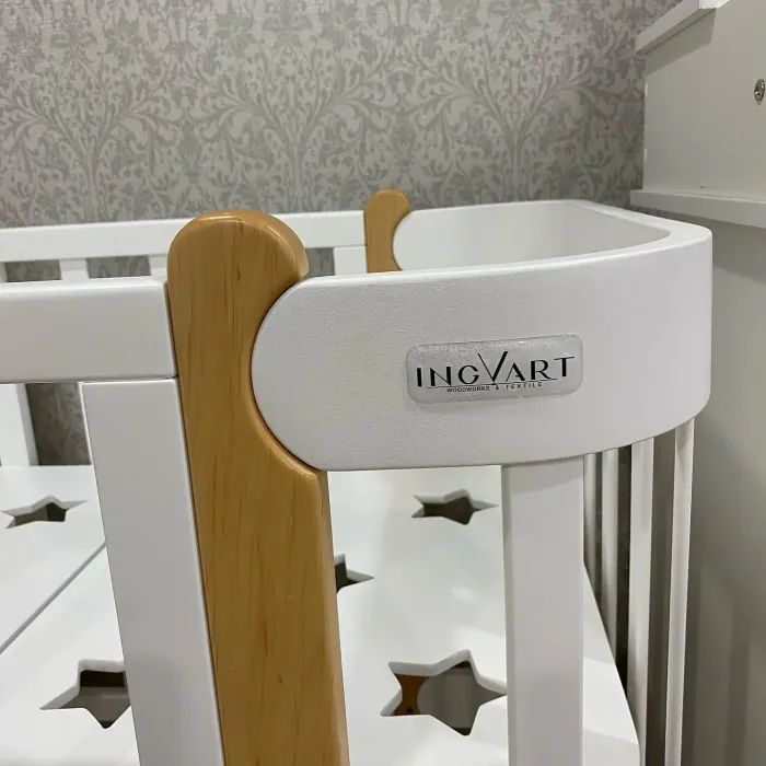 Кроватка Ingvart трансформер Nika 70 Slim с опускной боковинкой (70х94, 70х120) бело-натуральная (872900111017) изображение 5