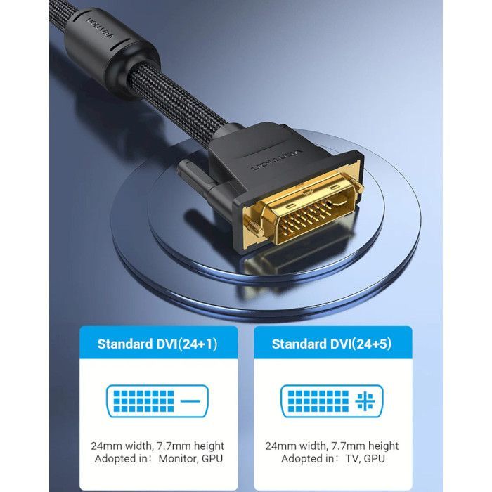 Кабель мультимедийный DVI to DVI 24+1pin 8.0m 2K 60Hz ferrite Vention (EAEBK) изображение 2