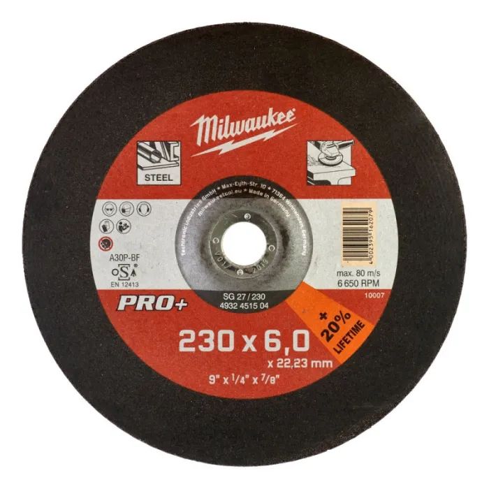 Круг зачистной Milwaukee по металлу, SG 27/230х6 PRO+, 230мм (4932451504)