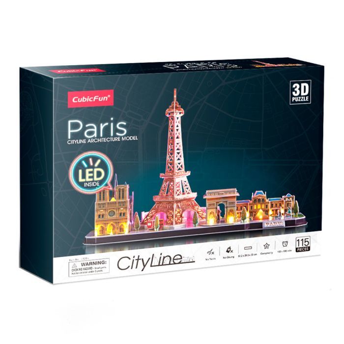Пазл Cubic Fun Трехмерный пазл City line Париж с LED-подсветкой (L525h) изображение 3