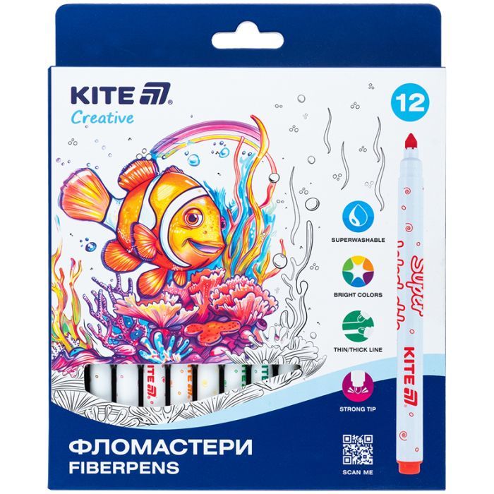 Фломастери Kite Creative Superwashable 12 кольорів (K-1152)