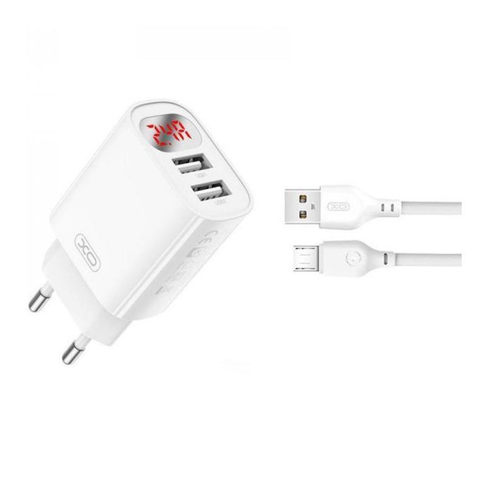 Зарядное устройство XO L95 (2USB/2.4A) + USB - MicroUSB White (XO-L95-M)