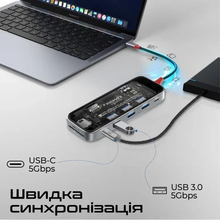 Концентратор Promate USB Hub 9 ports transhub-go (transhub-go) изображение 5