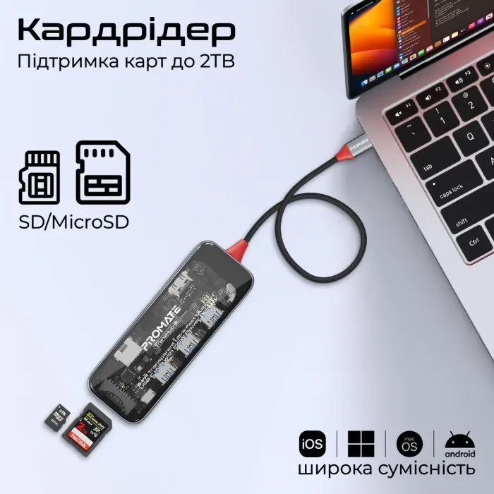 Концентратор Promate USB Hub 9 ports transhub-go (transhub-go) изображение 7
